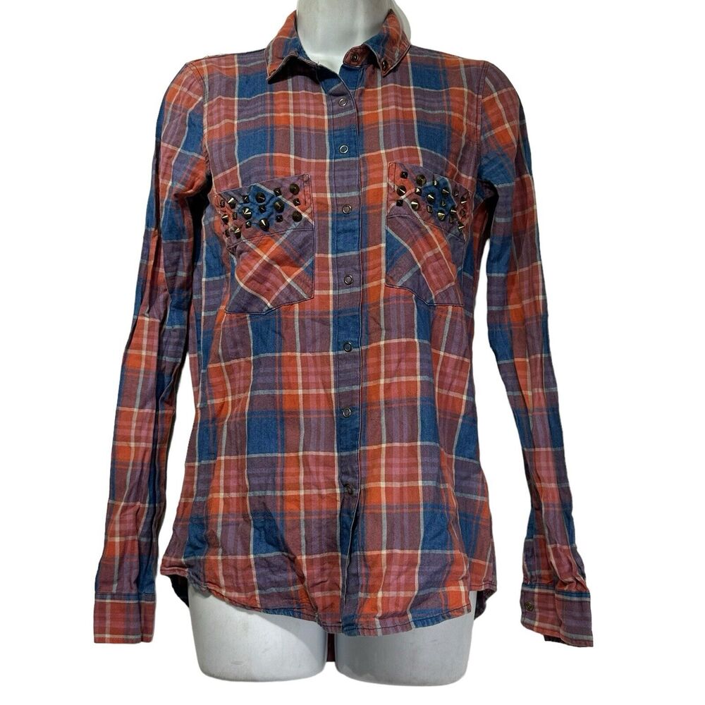 pull bear studded plaid button up western shirt EU Size S